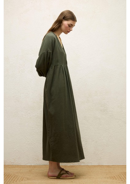 Pamuklu Kruvaze Elbise Zümrüt fırsatları