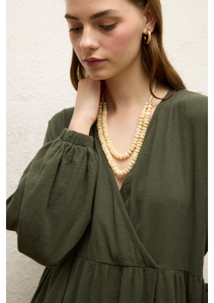 Pamuklu Kruvaze Elbise Zümrüt indirimleri