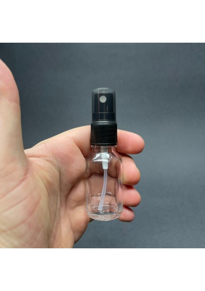 15 ml Şeffaf Cam Şişe Siyah Spreyli , 15CC Şeffaf Spreyli Boş Şişe x 6 Adet
