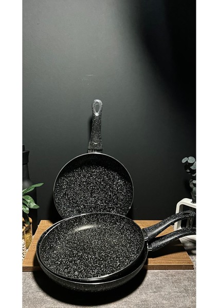 3`lü Granit Tek Kulplu Yanmaz Yapışmaz Tava 28-30-32CM