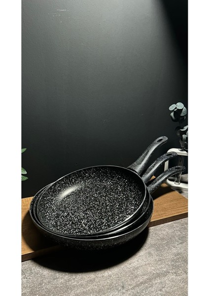 3`lü Granit Tek Kulplu Yanmaz Yapışmaz Tava 28-30-32CM