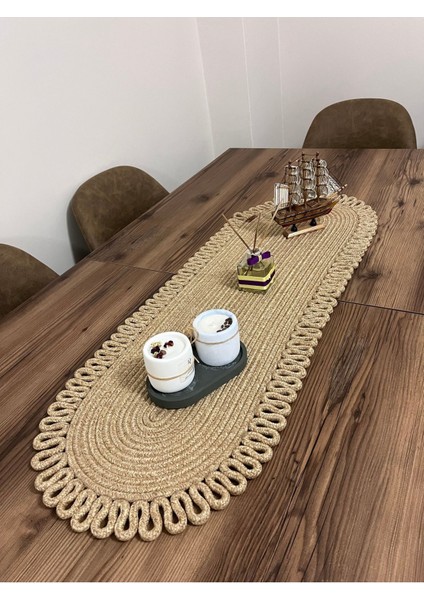 Kenarjüt Trikotlu Oval Amerikan Servis Takımı, 35x100 cm, şık ve kullanışlı yemek seti