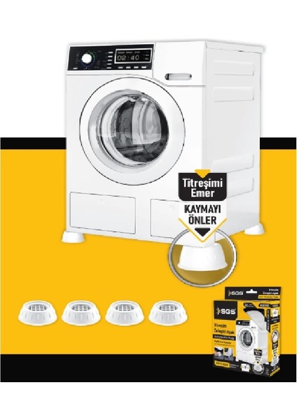 Çamaşır Makinesi Titreşim ve Ses Önleyici Kaydırmaz Ayak 4 Lü Set Beyaz Renk