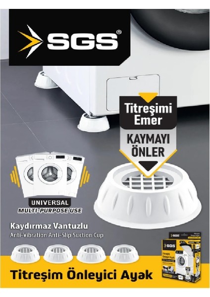 Çamaşır Makinesi Titreşim ve Ses Önleyici Kaydırmaz Ayak 4 Lü Set Beyaz Renk