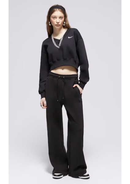 Phoenix Fleece Crop V Yaka Kadın Siyah Sweatshirt modelleri