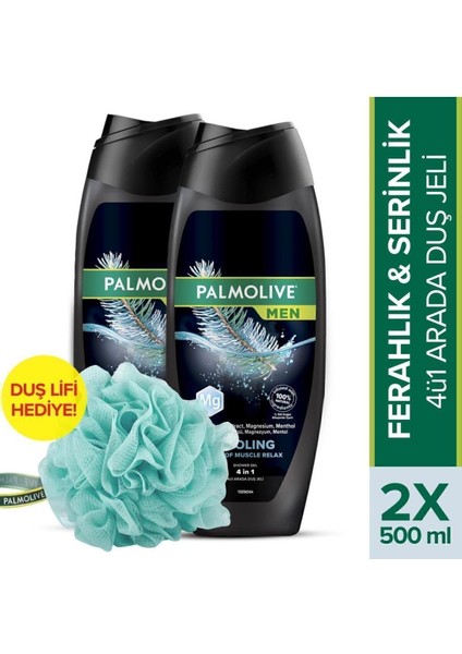 500 ml Men Cooling Feel Of Muscle Relax 500 ml Duş Jeli X2 Adet + Duş Lifi Hediye