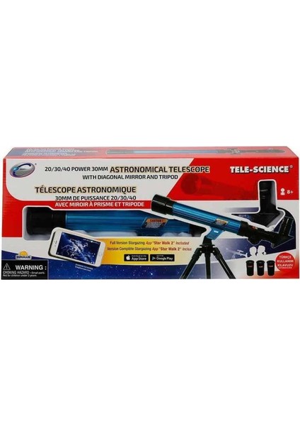 Oyuncak Tele-Science 20/30/40 Tripodlu 30 mm Küçük Mavi Teleskop 23011