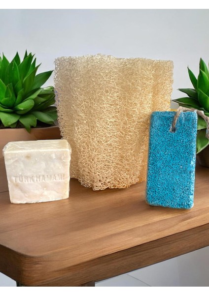 3 Lü Set Doğal Kabak Lifi,doğal Türk Hamamı Sabun, Ponza Topuk Taşı