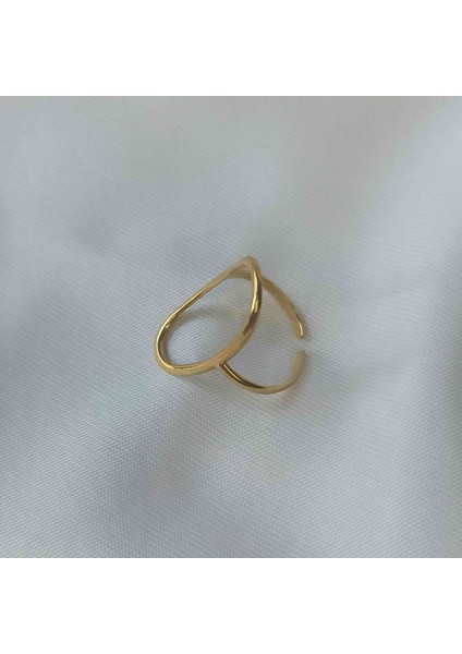 Oval Çizgi Tasarım Çelik Vintage Yüzük