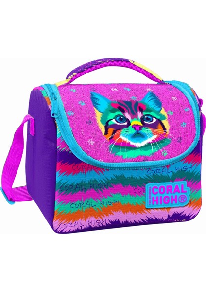 Mor Pembe Kedi Desenli Thermo Beslenme Çantası