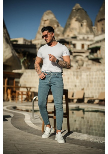 Erkek Düz Skinny Jean Mavi