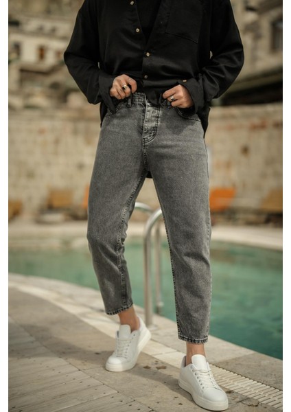 Erkek Slouchy Mom Jean Yıkamalı Gri