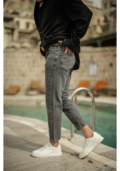 Erkek Slouchy Mom Jean Yıkamalı Gri