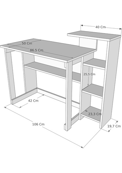 İboda Home Collection Ecowork Pro 5 Raflı Çalışma Masası