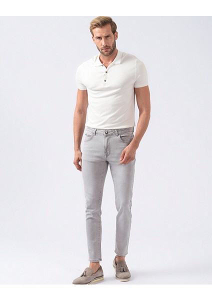Normal Bel Normal Paça Slim Fit Gri Erkek Denim Pantolon Cedar