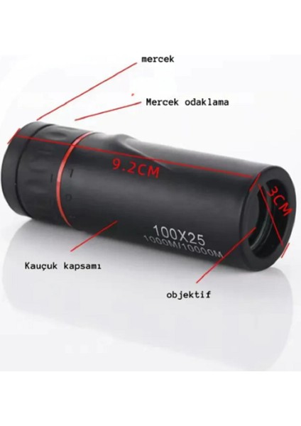 Yüksek Çözünürlüklü Zoomlu 100X Büyütme Tek Gözlü Monoküler Mini Dürbün