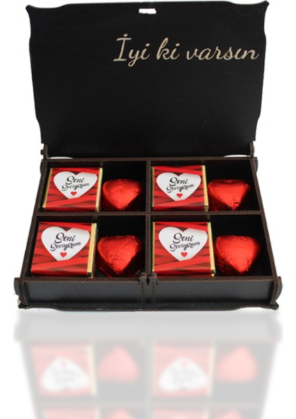 Iyi Ki Varsın Yazılı Ahşap Kutuda Seni Seviyorum Çikolata Seti
