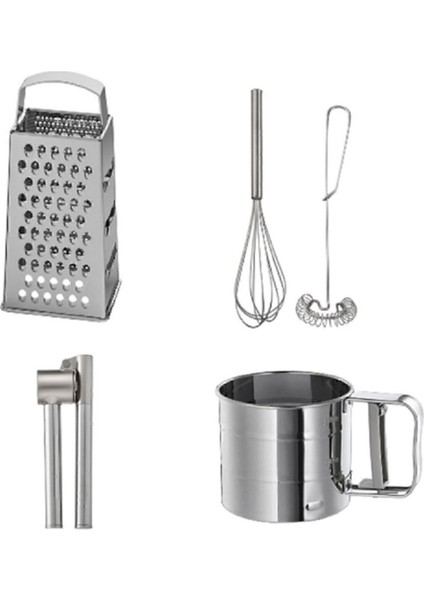 Çelik 4 Lü Set, Idealısk Rende 2'li Çırpıcı Seti Frk Koncıs Çelik Sarımsak Ezici Idealısk Un Eleği