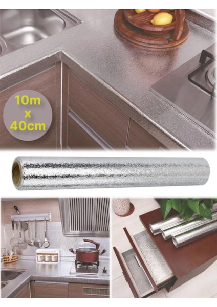 Kendinden Yapışkanlı Silinebilir Gümüş Renkli Mutfak Tezgah Üstü Sticker Folyo - 10 Metre