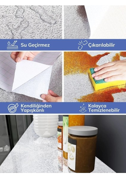 Kendinden Yapışkanlı Silinebilir Gümüş Renkli Mutfak Tezgah Üstü Sticker Folyo - 10 Metre fiyatları