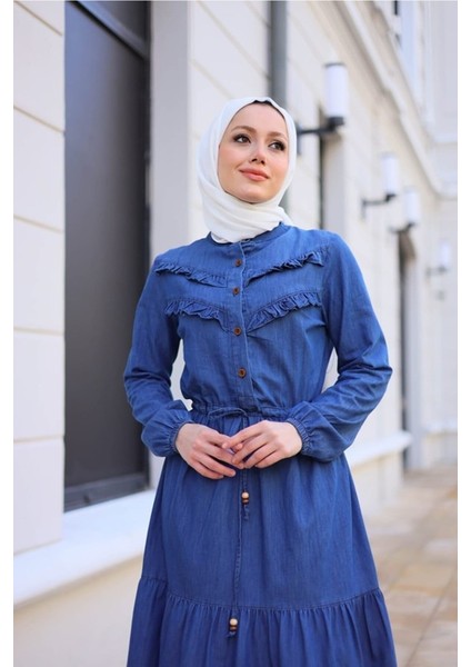 Kadın Fırfır Detaylı Kot Elbise fiyatları