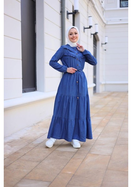 Kadın Fırfır Detaylı Kot Elbise modelleri