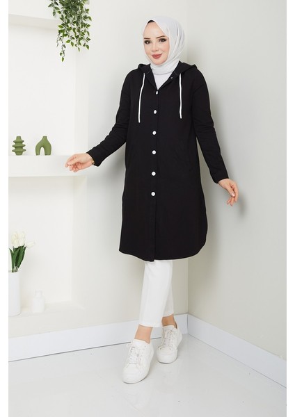 Kadın Kapüşonlu Düğme Kapamalı Kot Kap