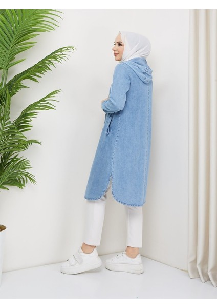 Kadın Kapüşonlu Düğme Kapamalı Kot Kap fiyatları