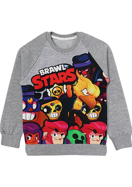 3D Baskılı Erkek Çocuk Poco Colt Leon Crow Baskılı Uzun Kollu Tişört Sweatshirt Gri