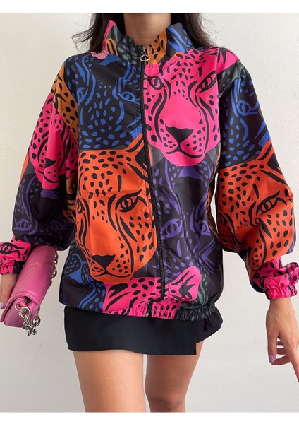 Unisex Paraşüt Kumaş Baskılı Oversize Rüzgarlık Yağmurluk