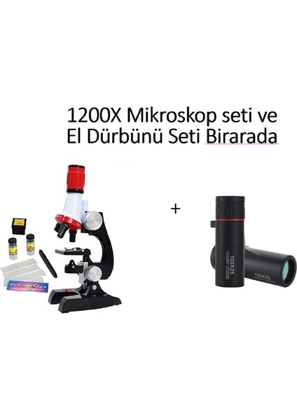 Çocuklar Için Başlangıç Seti 1200X Mikroskop Seti ve 100 Kat Yakınlaştırmalı El Dürbünü Seti