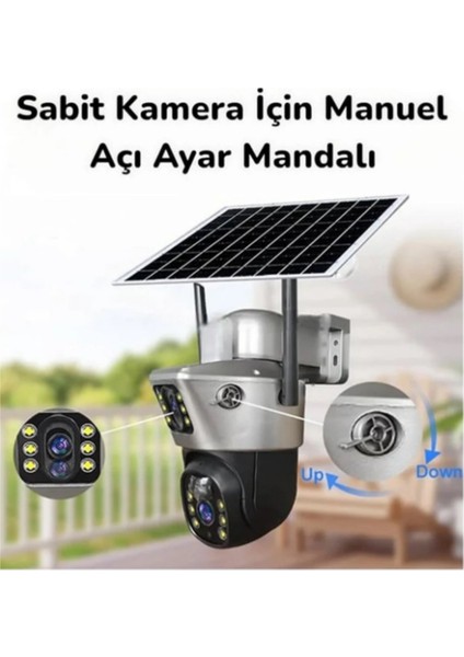 Çift Kameralı 4g Sim Kart Ip 6mp Güneş Panelli Kamera Üst Kamera Hareket Ettirilen Manuel