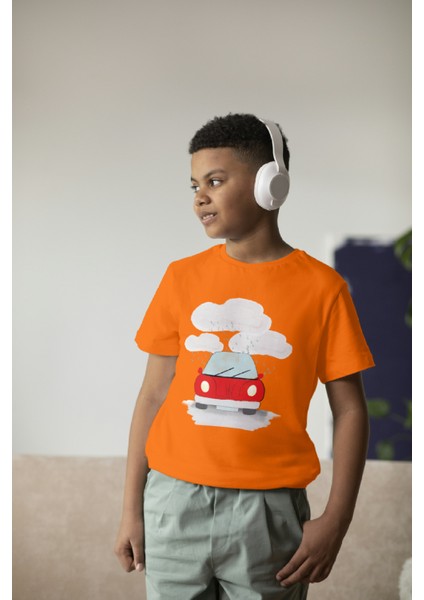 Erkek Çocuk Pamuk Kırmızı Araba Baskılı Kısa Kol Tshirt