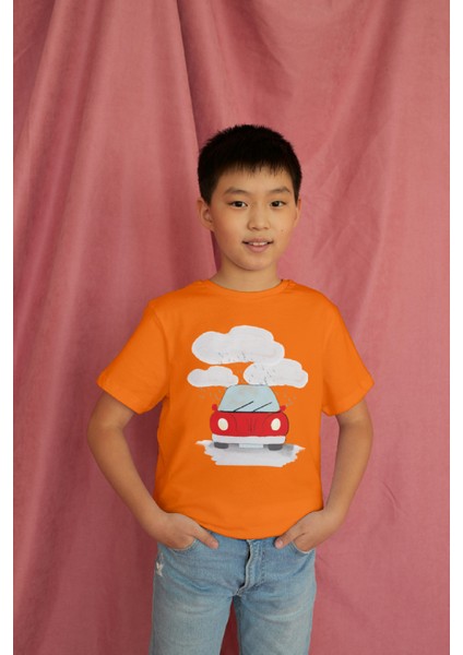 Erkek Çocuk Pamuk Kırmızı Araba Baskılı Kısa Kol Tshirt modelleri