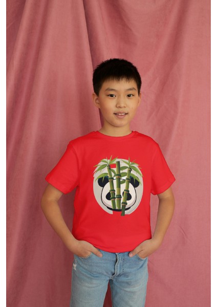 Erkek Çocuk Pamuk Panda Baskılı Kısa Kol Tshirt