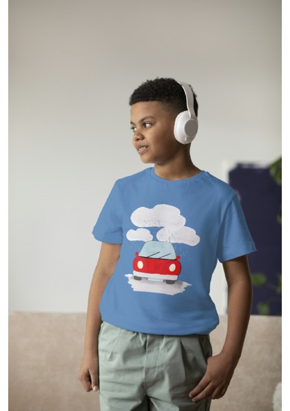 Erkek Çocuk Pamuk Kırmızı Araba Baskılı Kısa Kol Tshirt