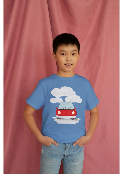 Erkek Çocuk Pamuk Kırmızı Araba Baskılı Kısa Kol Tshirt modelleri