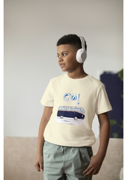 Erkek Çocuk Pamuk Lacivert Karavan Baskılı Kısa Kol Tshirt