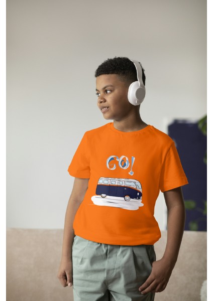 Erkek Çocuk Pamuk Lacivert Karavan Baskılı Kısa Kol Tshirt