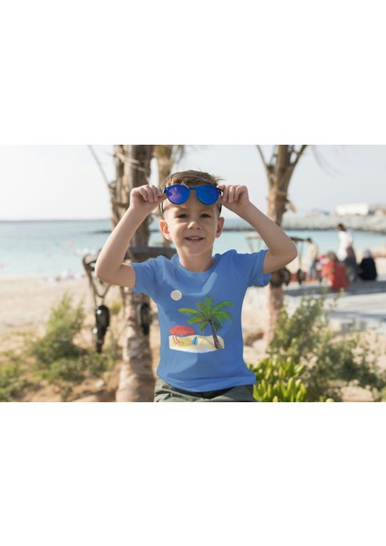 Erkek Çocuk Pamuk Palmiye Baskılı Kısa Kol Tshirt fiyatları