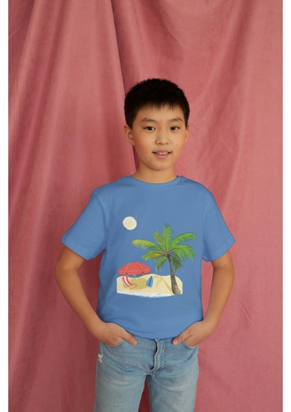 Erkek Çocuk Pamuk Palmiye Baskılı Kısa Kol Tshirt modelleri