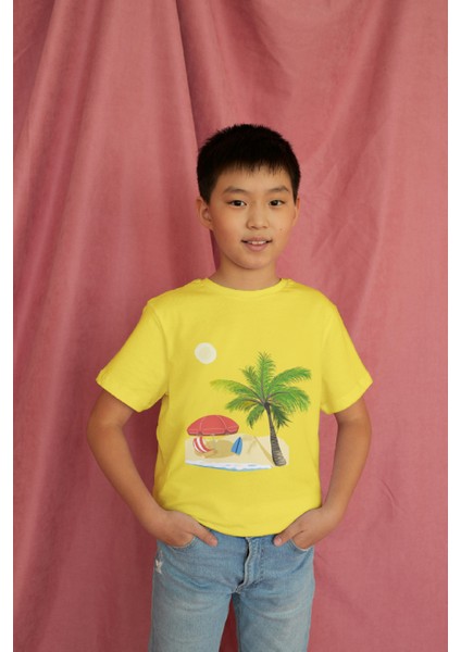 Erkek Çocuk Pamuk Palmiye Baskılı Kısa Kol Tshirt modelleri