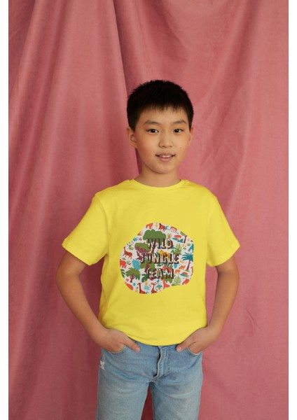 Erkek Çocuk Pamuk Jungle Baskılı Kısa Kol Tshirt modelleri
