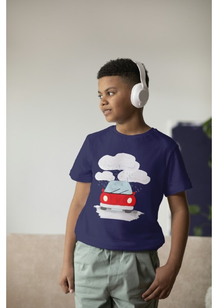 Erkek Çocuk Pamuk Kırmızı Araba Baskılı Kısa Kol Tshirt