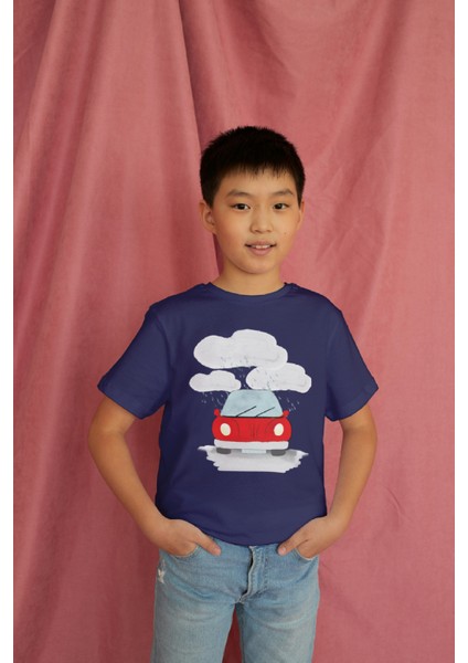 Erkek Çocuk Pamuk Kırmızı Araba Baskılı Kısa Kol Tshirt modelleri