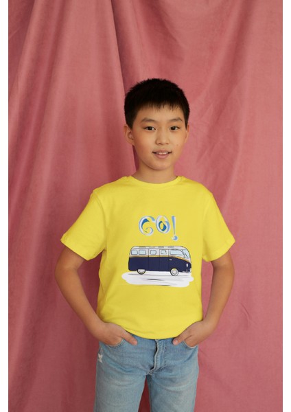 Erkek Çocuk Pamuk Lacivert Karavan Baskılı Kısa Kol Tshirt modelleri