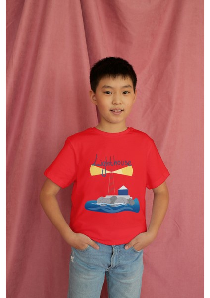 Erkek Çocuk Pamuk Lighthouse Baskılı Kısa Kol Tshirt modelleri