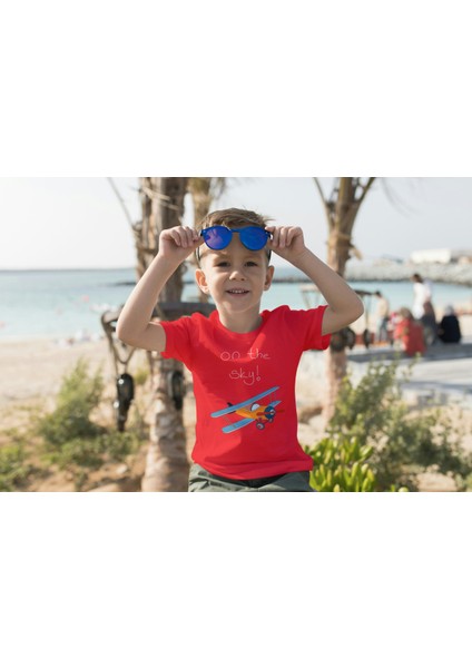 Erkek Çocuk Pamuk On The Sky Uçak Baskılı Kısa Kol Tshirt fiyatları