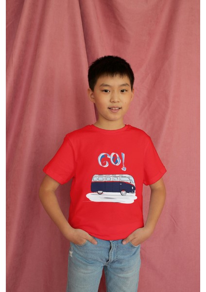 Erkek Çocuk Pamuk Lacivert Karavan Baskılı Kısa Kol Tshirt modelleri