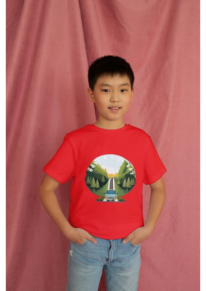 Erkek Çocuk Pamuk Road Baskılı Kısa Kol Tshirt modelleri